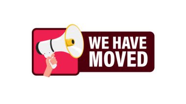 Megafon ve yeşil ekran arkaplanı ile taşınma duyurusu