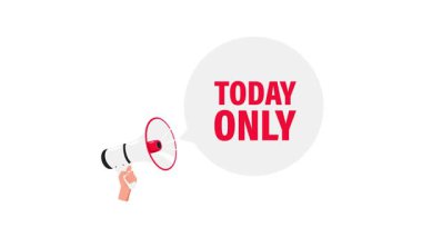 Canlandırılmış el bugün sadece beyaz ve yeşil ekran arkaplanındaki konuşma baloncuğuyla megafonu tutuyor.