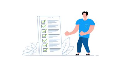 Proje yöneticisi akıllı telefondaki kontrol listesini tamamladı, beyaz ve yeşil ekranda izole edildi