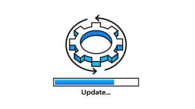 Beyaz ve yeşil ekran arkaplanı üzerinde dönen dişli ve ilerleme çubuğu ile güncellenen yazılım canlandırması