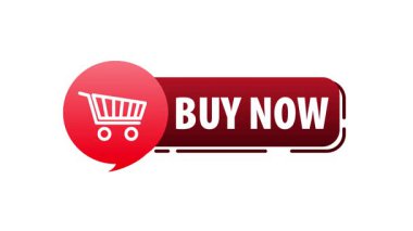 Alışveriş arabasının simgesi olan animasyon alışverişi şimdi düğmesi, e-ticaret reklamı için ideal