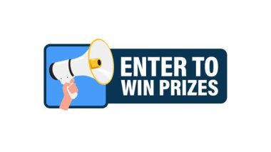 Animasyon el ele megafon ile giriş yapmak ödül işareti kazanmak için, beyaz ve yeşil ekran arka planında izole