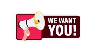 Bir megafonla el ele tutuşup, imzalamanızı istiyoruz. Beyaz arka planda ve yeşil ekranda.