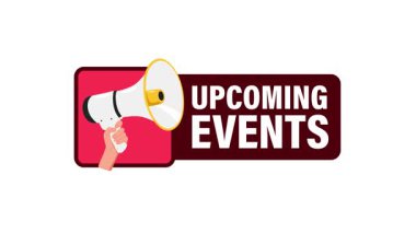 Yaklaşan olaylar için el ele megafon, beyaz ve yeşil ekran arka planı ile duyurulur