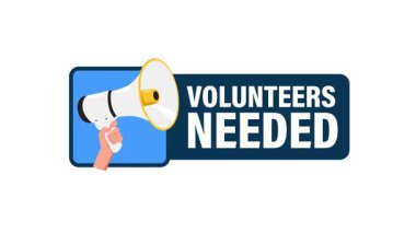 Gönüllülerin el ele tutuştuğu megafon, beyaz ve yeşil ekran arka planında...