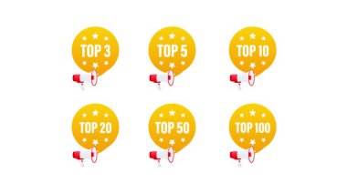 Megafon ile altın konuşma balonu ve beyaz ve yeşil ekran arka planında üst sıralama