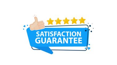 Memnuniyet garantisi sembolü beş yıldızlı ve beyaz ve yeşil ekran arkaplanındaki animasyonu destekliyor