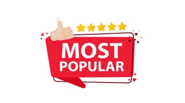 Beş altın yıldızlı en popüler kırmızı bayrak ve en iyi derecelendirilmiş ürün veya hizmetleri vurgulamak için ideal bir jest.