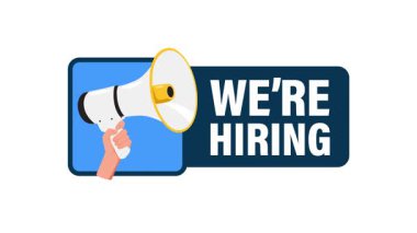 El ele tutuşan megafonla beyaz ve yeşil ekran arka planında işe alım işareti vardı..