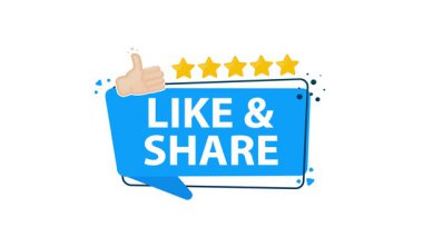 Onaylı ve beş yıldızlı animasyon ve paylaşım düğmesi sosyal medya pazarlaması için kullanışlı