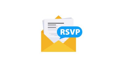 Davetiye ve olaylarla ilgili içerik için ideal e- posta ve belgeler içeren RSVP bildirimi