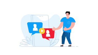 Akıllı telefondan video mesajı gönderen adamın canlandırması, beyaz ve yeşil ekran arkaplanı ile kullanılabilir