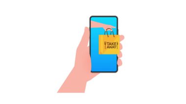 Beyaz ve yeşil ekranlı arka planda, paket paketi taşıyan ve olmayan akıllı bir telefon.