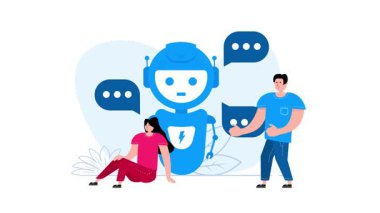 Canlandırılmış sohbet robotu, beyaz ve yeşil ekran seçenekleri ile gösterilen müşterilere yardım sağlıyor