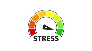 Beyaz ve mavi arkaplanda düşük seviyeden yüksek seviyeye hareket eden işaretleyici ile canlandırılmış stres ölçer