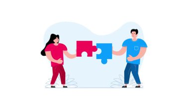 İş ortakları bulmaca parçaları, takım çalışması ve işbirliği kavramını bir araya getiriyorlar