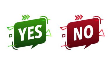 Motion graphics animation with Yes or No words in speech bubbles on white and blue screen backgrounds