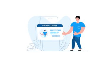 Animated illustration showing a man presenting his digital driver license on a smartphone