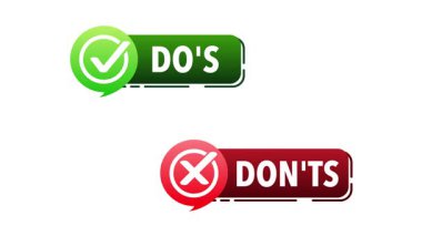 Dos and Donts concept animation with checkmark and cross icons on white and green screen