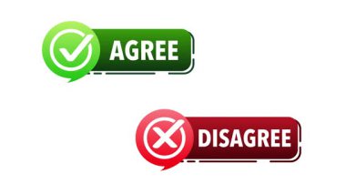 Animated agree and disagree buttons with check mark icons on white background and green screen