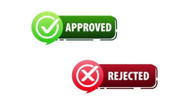 Green approved and red rejected button animations with checkmarks on white and green screens