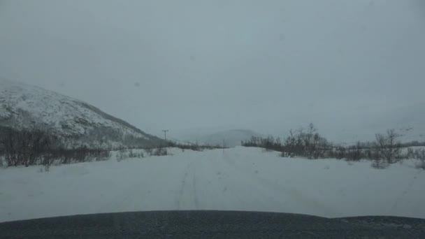 Driving Wintry Roads Kvaloya Island Tromsoe Norway Grotfjord December — Stock Video