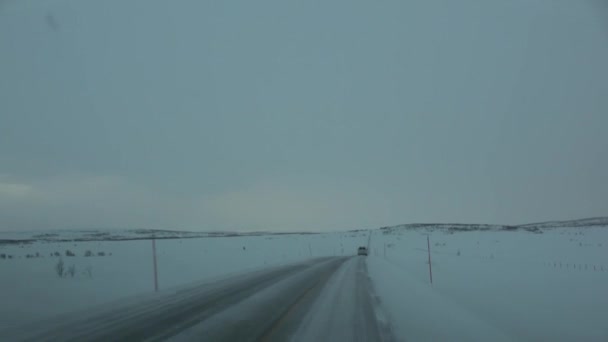 Rijden Winter E69 Tussen Skaidi Rafsbotn Noorwegen — Stockvideo
