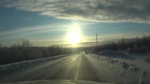 Rijden Winter E45 Tussen Alta Kautokeino Zon Noorwegen — Stockvideo
