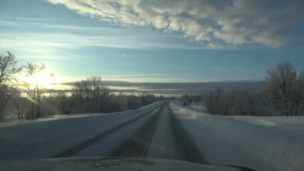 Rijden Winter E45 Tussen Alta Kautokeino Zon Noorwegen — Stockvideo