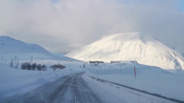 Driving Winter Highway Alta Olderdalen Norway — Stock Video