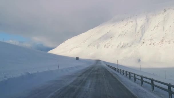 Jazda Zimą Autostradą Między Altą Olderdalen Norwegii — Wideo stockowe