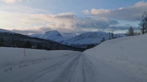 Jazda Zimą Autostradą Między Altą Olderdalen Norwegii — Wideo stockowe