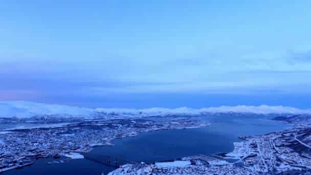Tromsoe Desde Monte Storsteinen Hora Azul Invierno Noruega — Vídeo de stock