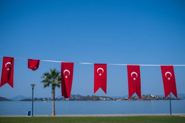 Hindi Bayrağı. Mavi gökyüzünde Cumhuriyet Günü boyunca süsleme