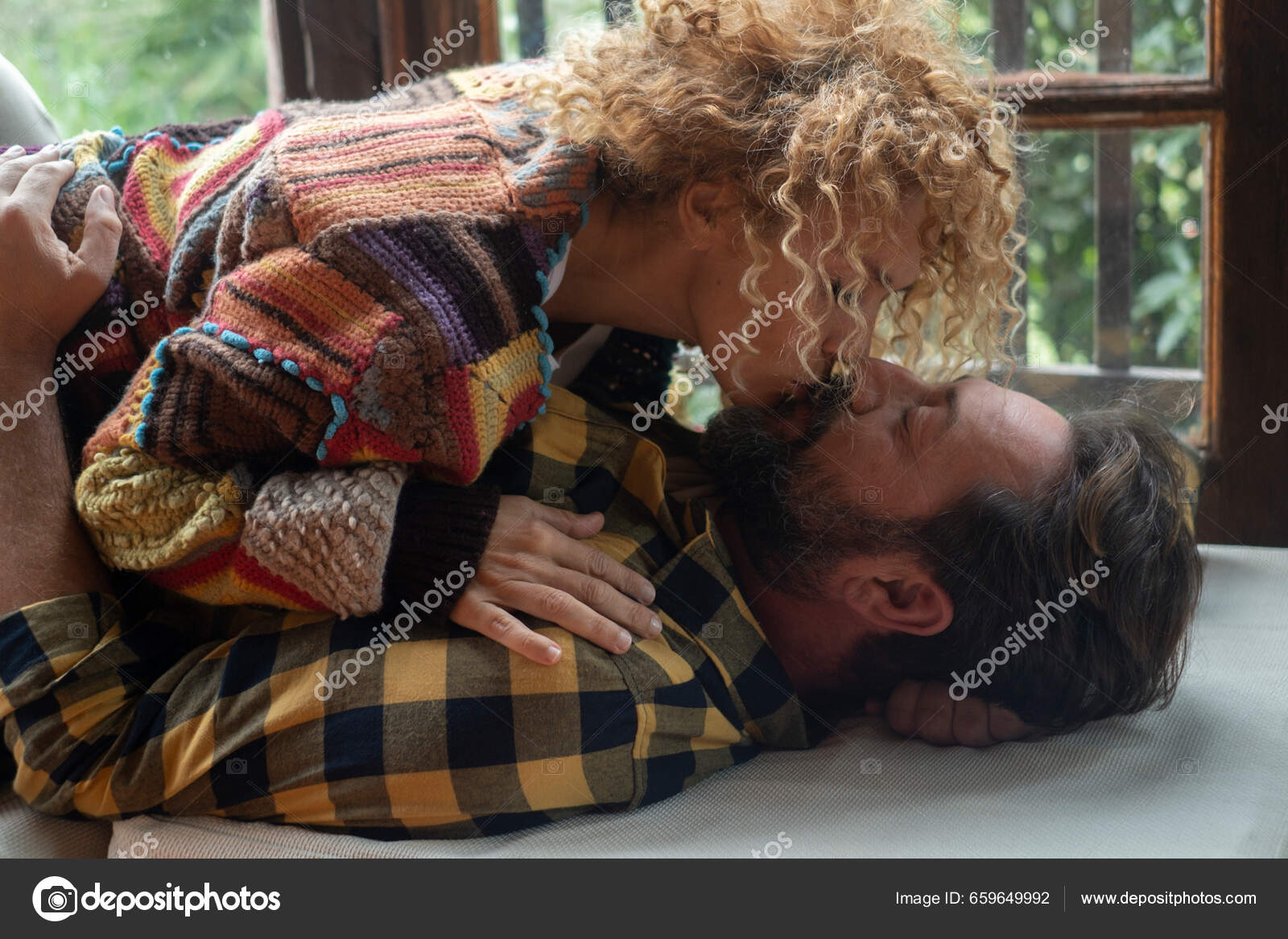 Adult Couple Kissing Home Passion Laying Floor Woman Man Desire Stock Photo by ©simonapilolla 659649992