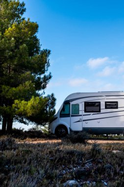 Travel and leisure with recreational vehicle camper van concept 