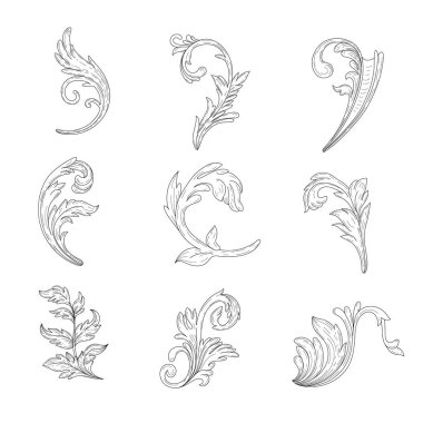 Klasik Barok Viktorya dönemi sınır çiçekli yaprak parşömeni oymalı retro çiçek desenli dekoratif tasarım..