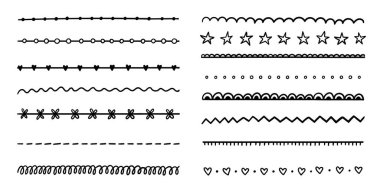 Satır sınırı ve metin tasarımı ögesi. El çizgileri ve ayırıcılar. Vektör karalama tasarım elementleri.
