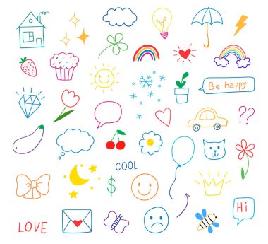 Basit dekoratif elementlerin el çizimi seti.