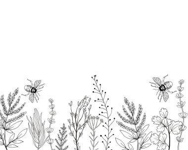 El çizimi, çiçekler ve böcekler..