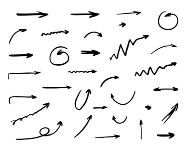 El çizimi ok seti, kalem çizim sembolleri koleksiyonu,