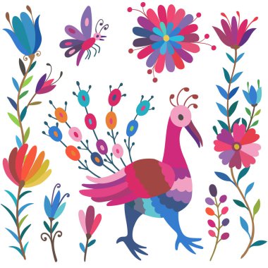 Süslü etnik Meksika nakışı Otomi.