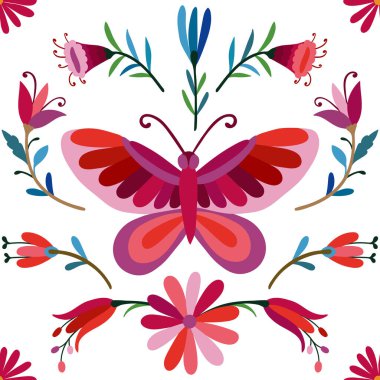 Renkli Meksika geleneksel tekstil nakış stili. Meksika Otomi nakış desensiz.