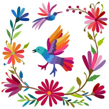 Folk Otomi tarzı grafikler, duvar kağıtları. Şenlikli Meksika çiçek motifi