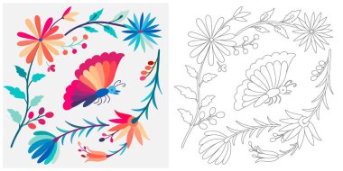 Folk Otomi tarzı grafik, duvar kağıdı.
