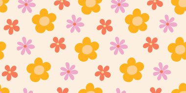 Papatya çiçekleri, tekrarlanabilir tasarım, tekstil dokusu, kumaş, duvar kağıdı, ambalaj. Düz vektör illüstrasyonu