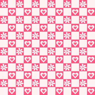 Çiçekler ve Kalpler Satranç tahtası, Havalı, uçuk Retro tarzı Hepsi Parmak İzsiz Desensiz Şekil Gösterimi