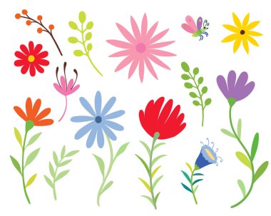 Tarla ya da bahçe çiçekleri. Meadow şirin papatya ve BlueBell. Çocuklar çiziyor.