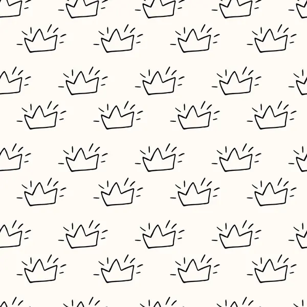 Aydınlık bir arkaplan üzerinde siyah çizgili el yapımı taçlar içeren kusursuz desenler.