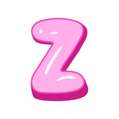 Çizgi film baloncuğu şeklinde parlak pembe Z harfi. Sevimli ve üç boyutlu alfabe dizaynı. Beyaz arkaplanda izole